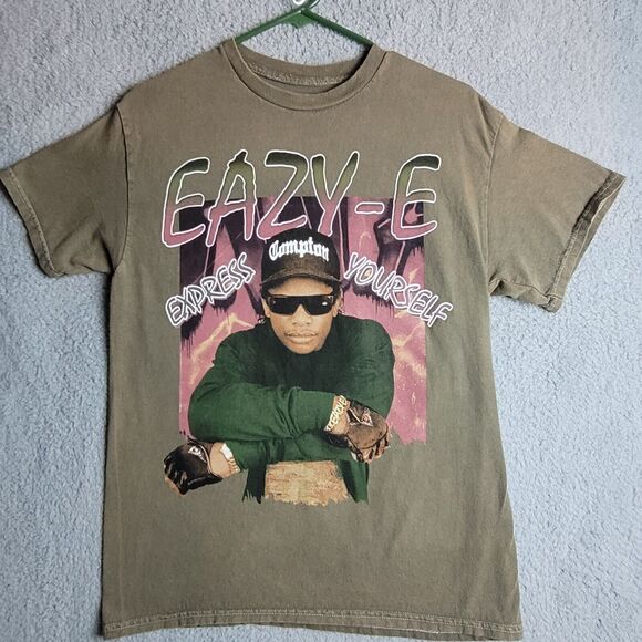 Easy E Tee Shirt Graphic Crew Neck Short Sleeve Express Yourself Brown Size M - Picture 2 of 7